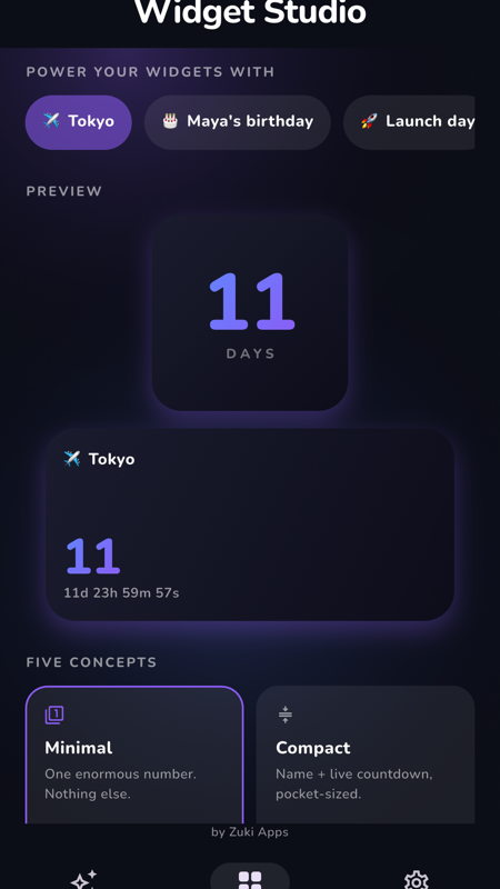 EventTick Home Screen widget studio