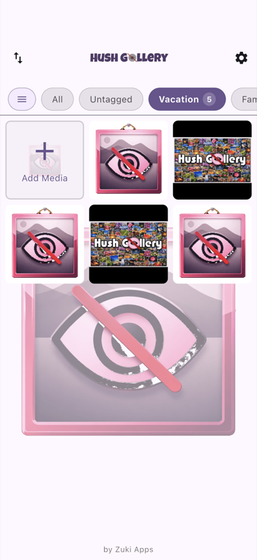 Hush Gallery tag filter bar