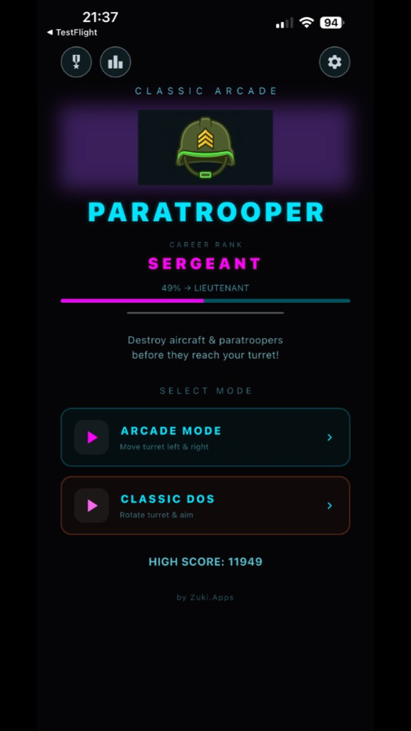 Main menu — paratrooper blitz
