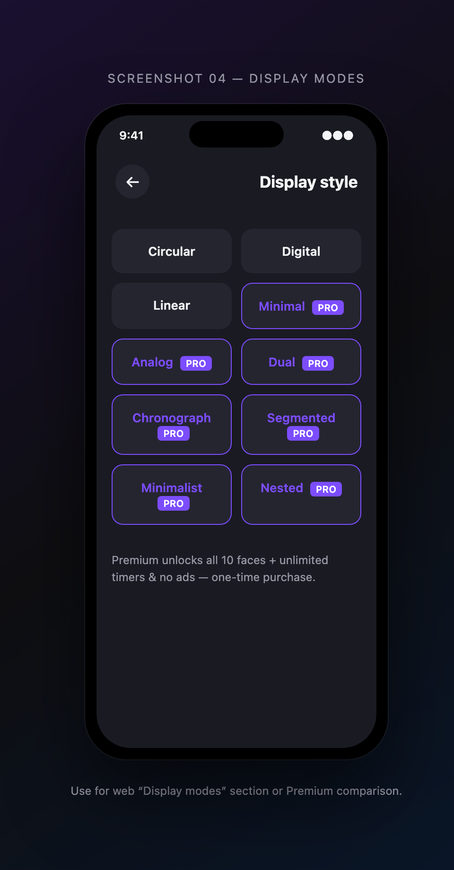 Display modes — power interval timer