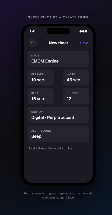 Setup — power interval timer