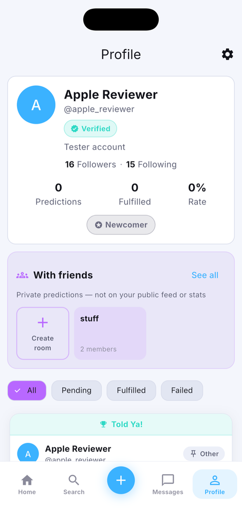 ToldYa! user profile with category accuracy scores