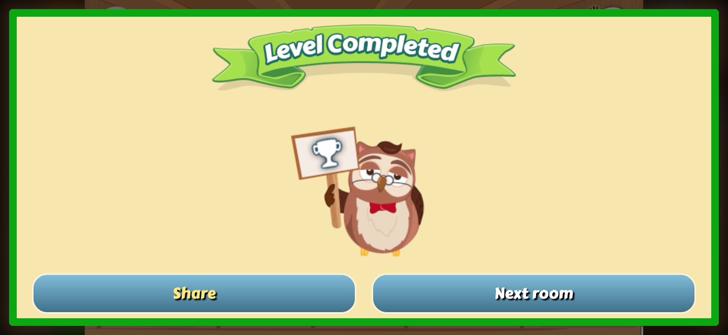 Level Completed card with a mascot
