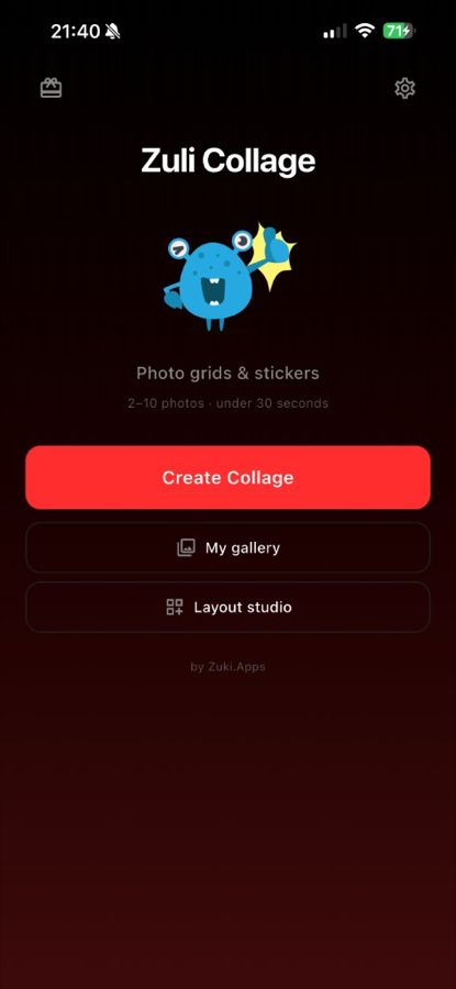 Zuli Collage home screen on iPhone