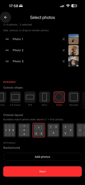 Zuli Collage photo picker with layout strip