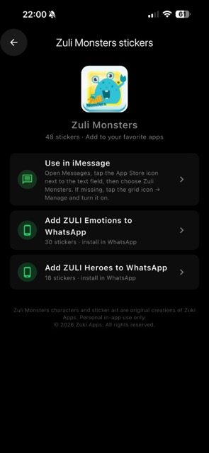 Zuli Collage Zuli Monsters sticker hub with WhatsApp and iMessage install